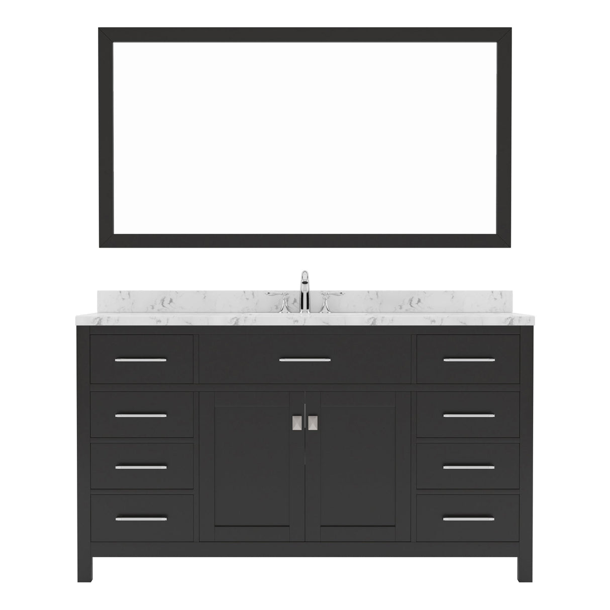 Virtu USA Caroline 60" Single Bath Vanity in Cashmere Gray with White Quartz Top and Round Sink with Matching Mirror - Luxe Bathroom Vanities