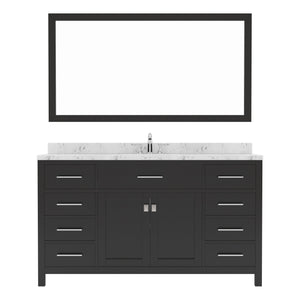 Virtu USA Caroline 60" Single Bath Vanity in Cashmere Gray with White Quartz Top and Round Sink with Brushed Nickel Faucet with Matching Mirror - Luxe Bathroom Vanities