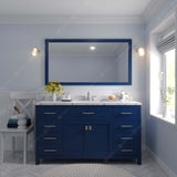 Virtu USA Caroline 60" Single Bath Vanity with White Quartz Top and Round Sink with Matching Mirror