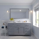 Virtu USA Caroline 60" Single Bath Vanity with White Quartz Top and Round Sink with Matching Mirror