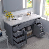 Virtu USA Caroline 60" Single Bath Vanity with White Quartz Top and Round Sink with Matching Mirror