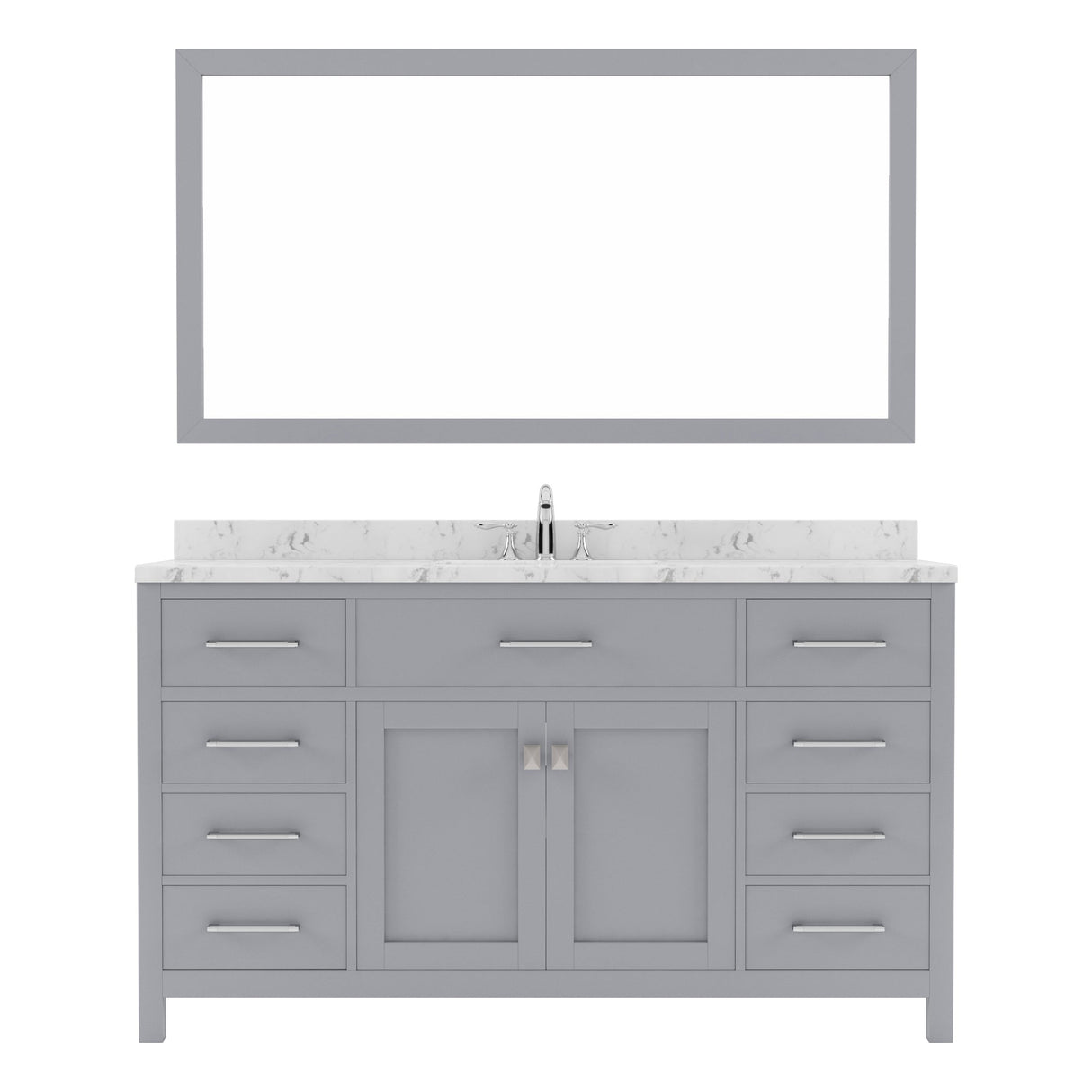 Virtu USA Caroline 60" Single Bath Vanity in Cashmere Gray with White Quartz Top and Round Sink with Matching Mirror - Luxe Bathroom Vanities