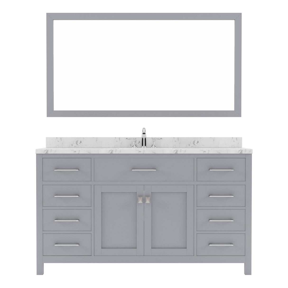 Virtu USA Caroline 60" Single Bath Vanity in Cashmere Gray with White Quartz Top and Round Sink with Polished Chrome Faucet with Matching Mirror - Luxe Bathroom Vanities