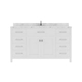 Virtu USA Caroline 60" Single Bath Vanity with White Quartz Top and Round Sink with Polished Chrome Faucet with Matching Mirror