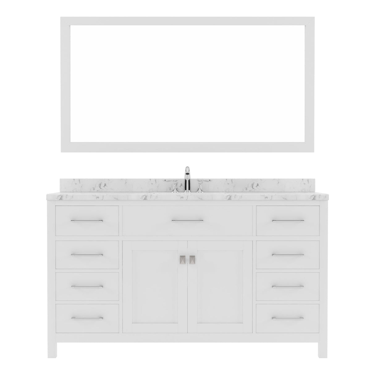 Virtu USA Caroline 60" Single Bath Vanity in Cashmere Gray with White Quartz Top and Round Sink with Matching Mirror - Luxe Bathroom Vanities