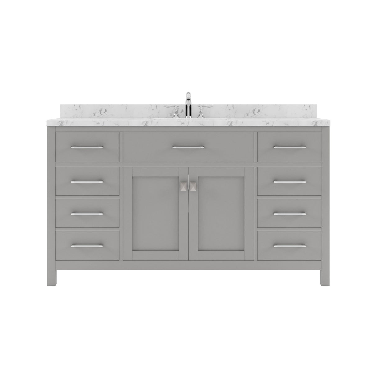 Virtu USA Caroline 60" Single Bath Vanity with White Quartz Top and Square Sink with Brushed Nickel Faucet with Matching Mirror