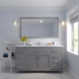 Virtu USA Caroline 60" Single Bath Vanity with White Quartz Top and Square Sink with Polished Chrome Faucet with Matching Mirror