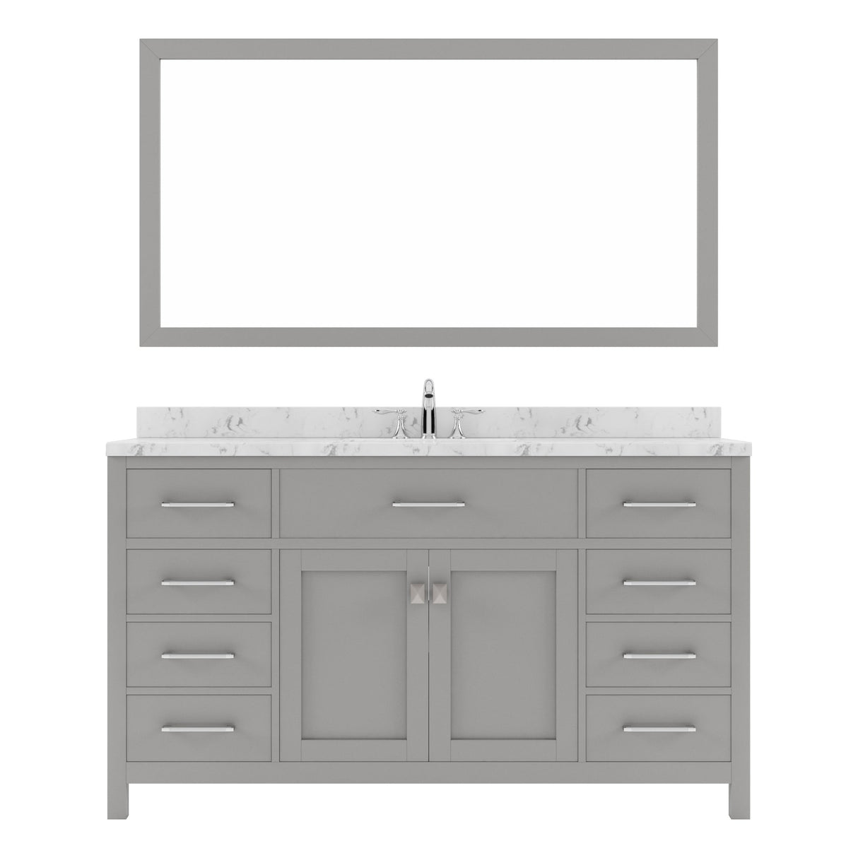 Virtu USA Caroline 60" Single Bath Vanity in Cashmere Gray with White Quartz Top and Square Sink with Brushed Nickel Faucet with Matching Mirror - Luxe Bathroom Vanities