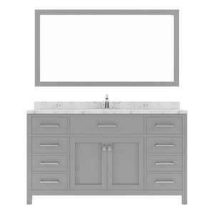 Virtu USA Caroline 60" Single Bath Vanity in Cashmere Gray with White Quartz Top and Square Sink with Brushed Nickel Faucet with Matching Mirror - Luxe Bathroom Vanities