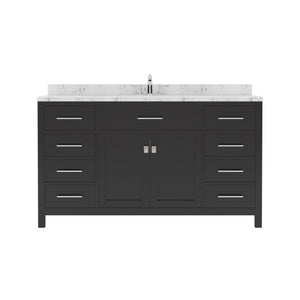 Virtu USA Caroline 60" Single Bath Vanity with White Quartz Top and Square Sink with Brushed Nickel Faucet with Matching Mirror