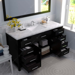 Virtu USA Caroline 60" Single Bath Vanity with White Quartz Top and Square Sink with Brushed Nickel Faucet with Matching Mirror