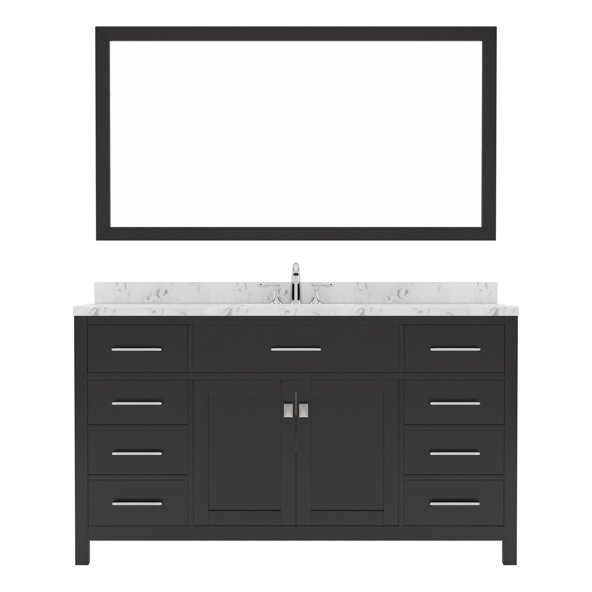 Virtu USA Caroline 60" Single Bath Vanity in Cashmere Gray with White Quartz Top and Square Sink with Matching Mirror - Luxe Bathroom Vanities