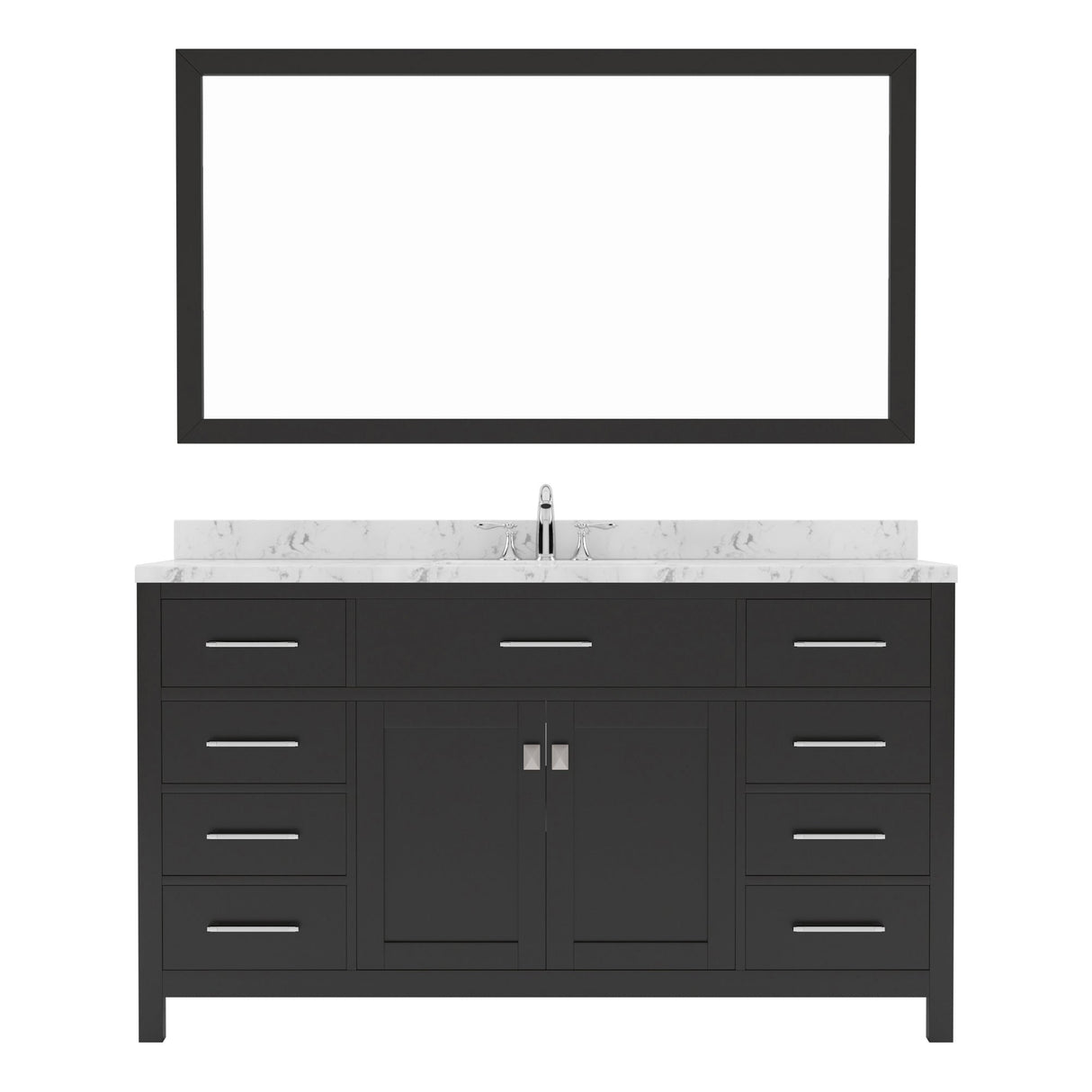 Virtu USA Caroline 60" Single Bath Vanity in Cashmere Gray with White Quartz Top and Square Sink with Brushed Nickel Faucet with Matching Mirror - Luxe Bathroom Vanities