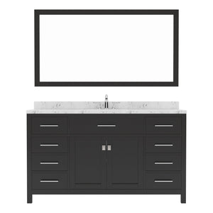 Virtu USA Caroline 60" Single Bath Vanity in Cashmere Gray with White Quartz Top and Square Sink with Brushed Nickel Faucet with Matching Mirror - Luxe Bathroom Vanities