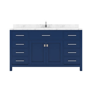 Virtu USA Caroline 60" Single Bath Vanity with White Quartz Top and Square Sink with Brushed Nickel Faucet with Matching Mirror