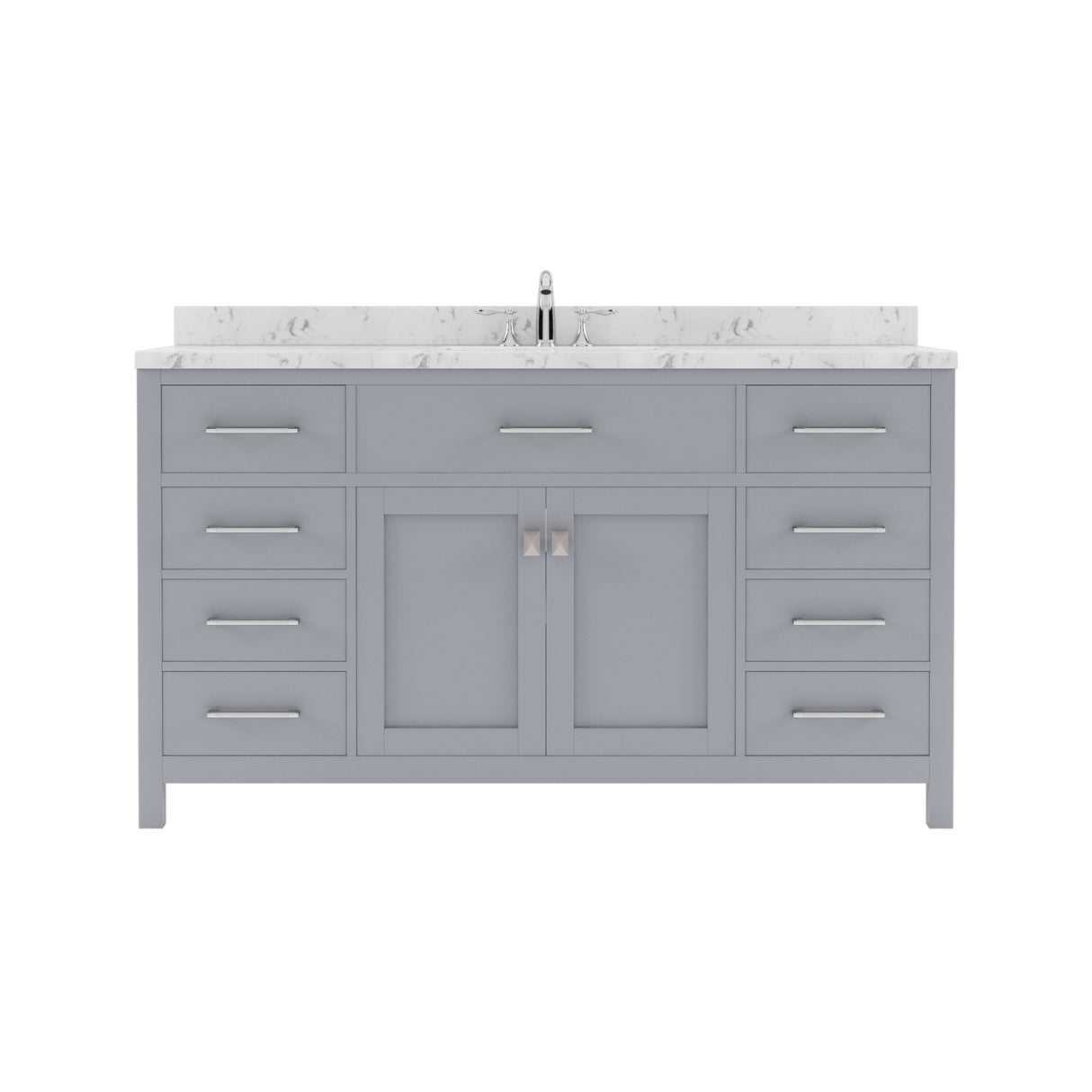 Virtu USA Caroline 60" Single Bath Vanity with White Quartz Top and Square Sink with Brushed Nickel Faucet with Matching Mirror
