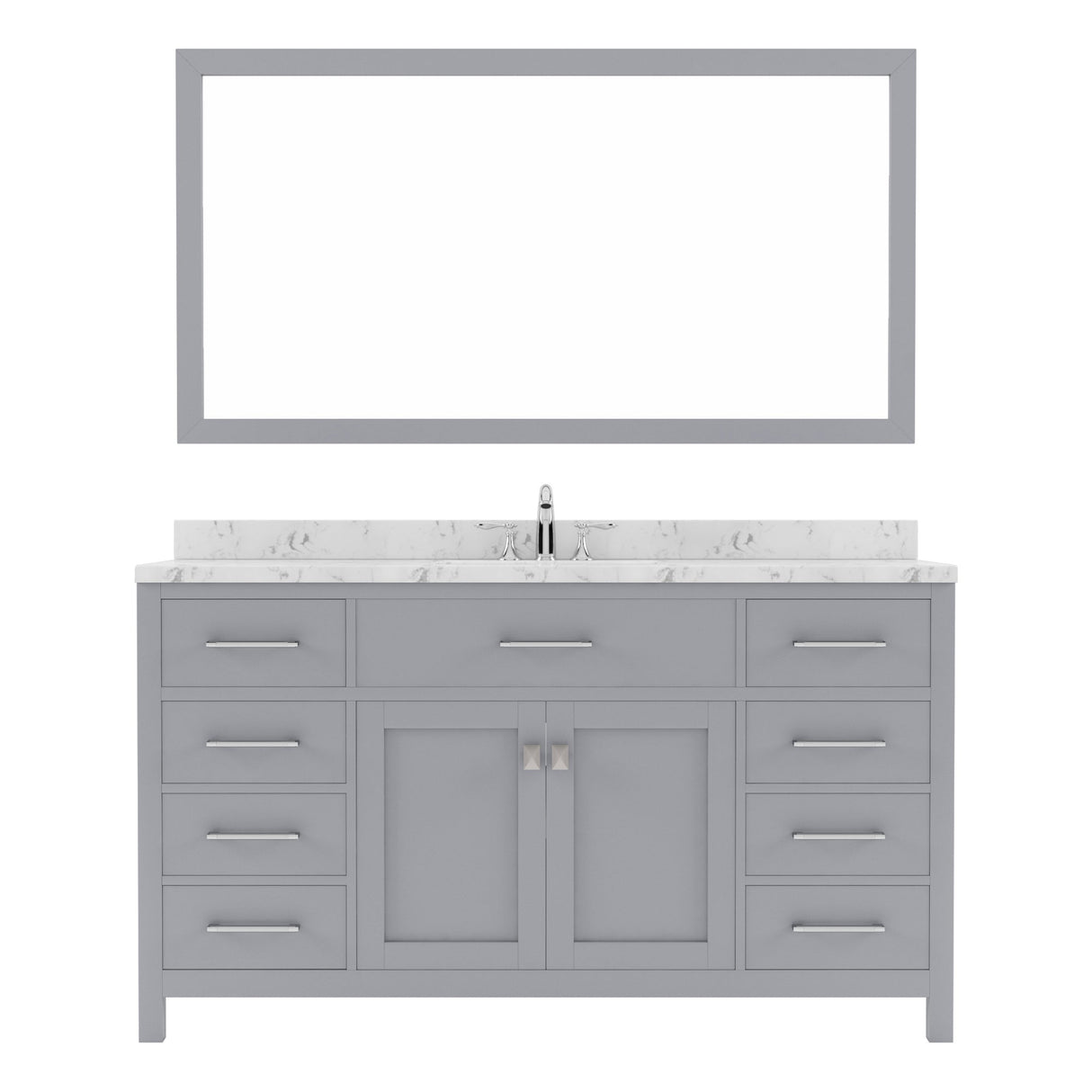 Virtu USA Caroline 60" Single Bath Vanity in Cashmere Gray with White Quartz Top and Square Sink with Brushed Nickel Faucet with Matching Mirror - Luxe Bathroom Vanities