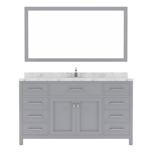 Virtu USA Caroline 60" Single Bath Vanity in Cashmere Gray with White Quartz Top and Square Sink with Brushed Nickel Faucet with Matching Mirror - Luxe Bathroom Vanities