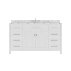 Virtu USA Caroline 60" Single Bath Vanity with White Quartz Top and Square Sink with Polished Chrome Faucet with Matching Mirror