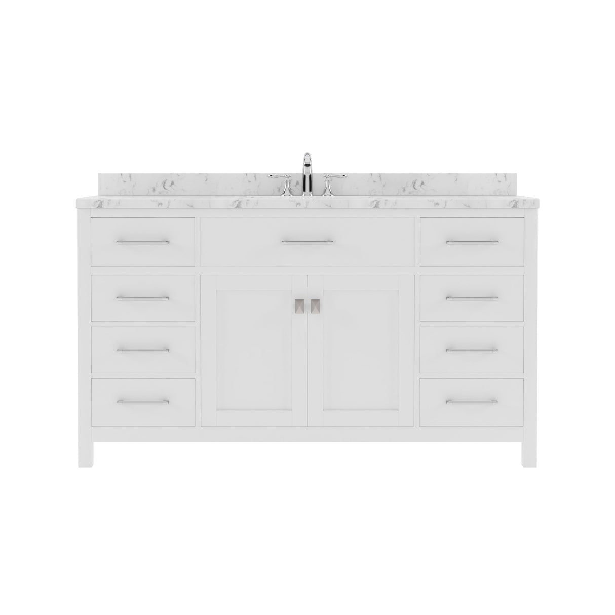 Virtu USA Caroline 60" Single Bath Vanity with White Quartz Top and Square Sink with Brushed Nickel Faucet with Matching Mirror
