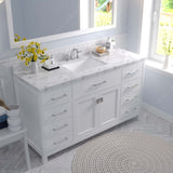 Virtu USA Caroline 60" Single Bath Vanity with White Quartz Top and Square Sink with Matching Mirror