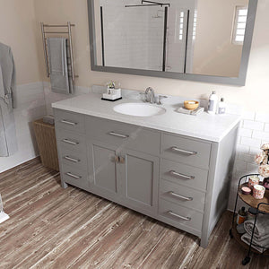 Virtu USA Caroline 60" Single Bath Vanity with White Quartz Top and Round Sink with Brushed Nickel Faucet with Matching Mirror
