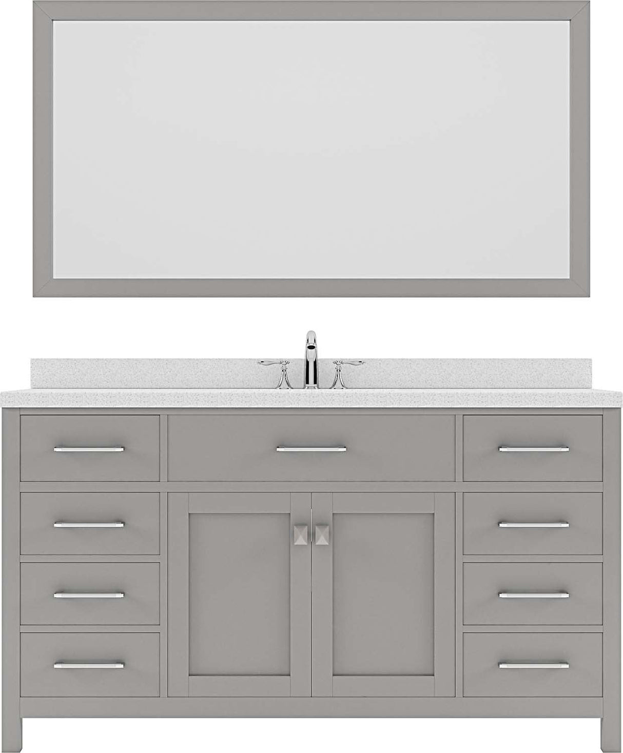 Virtu USA Caroline 60" Single Bath Vanity in Cashmere Grey with Dazzle White Top and Round Sink with Polished Chrome Faucet and Mirror - Luxe Bathroom Vanities Luxury Bathroom Fixtures Bathroom Furniture