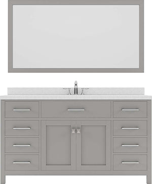 Virtu USA Caroline 60" Single Bath Vanity in Cashmere Grey with Dazzle White Top and Round Sink with Polished Chrome Faucet and Mirror - Luxe Bathroom Vanities Luxury Bathroom Fixtures Bathroom Furniture