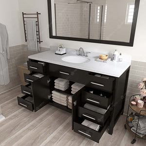 Virtu USA Caroline 60" Single Bath Vanity with Dazzle White Quartz Top and Round Sink with Matching Mirror