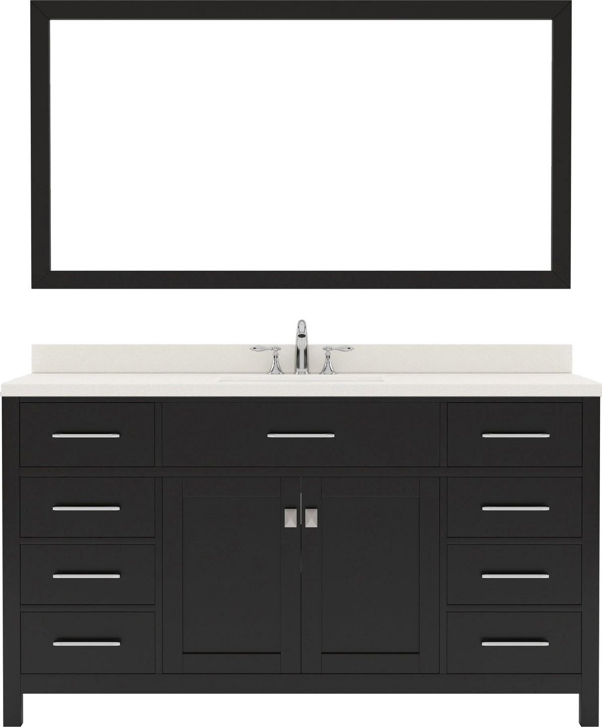 Virtu USA Caroline 60" Single Bath Vanity with White Quartz Top and Round Sink with Polished Chrome Faucet with Matching Mirror - Luxe Bathroom Vanities