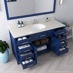 Virtu USA Caroline 60" Single Bath Vanity with White Quartz Top and Round Sink with Brushed Nickel Faucet with Matching Mirror