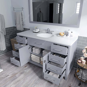 Virtu USA Caroline 60" Single Bath Vanity with Dazzle White Quartz Top and Round Sink with Matching Mirror