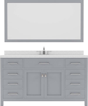 Virtu USA Caroline 60" Single Bath Vanity with Dazzle White Top and Round Sink with Mirror - Luxe Bathroom Vanities Luxury Bathroom Fixtures Bathroom Furniture