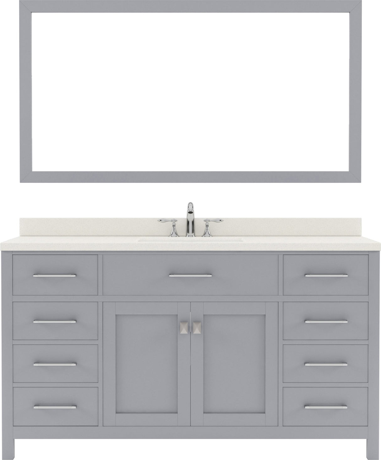Virtu USA Caroline 60" Single Bath Vanity with White Quartz Top and Round Sink with Polished Chrome Faucet with Matching Mirror - Luxe Bathroom Vanities