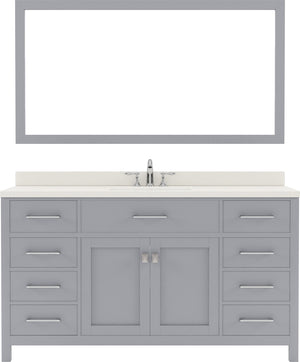 Virtu USA Caroline 60" Single Bath Vanity with White Quartz Top and Round Sink with Polished Chrome Faucet with Matching Mirror - Luxe Bathroom Vanities