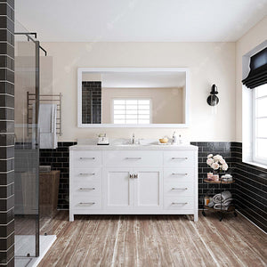 Virtu USA Caroline 60" Single Bath Vanity with Dazzle White Quartz Top and Round Sink with Matching Mirror