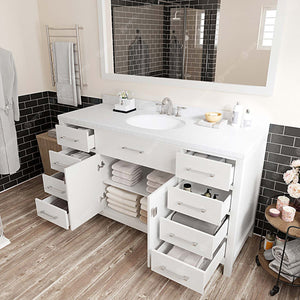 Virtu USA Caroline 60" Single Bath Vanity with Dazzle White Quartz Top and Round Sink with Matching Mirror