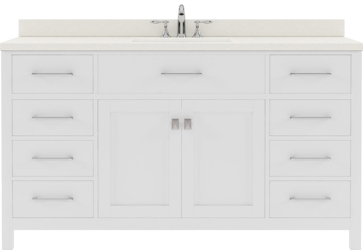 Virtu USA Caroline 60" Single Bath Vanity with White Quartz Top and Round Sink - Luxe Bathroom Vanities