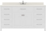 Virtu USA Caroline 60" Single Bath Vanity with White Quartz Top and Round Sink - Luxe Bathroom Vanities