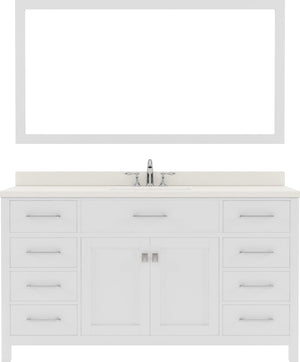Virtu USA Caroline 60" Single Bath Vanity with White Quartz Top and Round Sink with Brushed Nickel Faucet with Matching Mirror - Luxe Bathroom Vanities