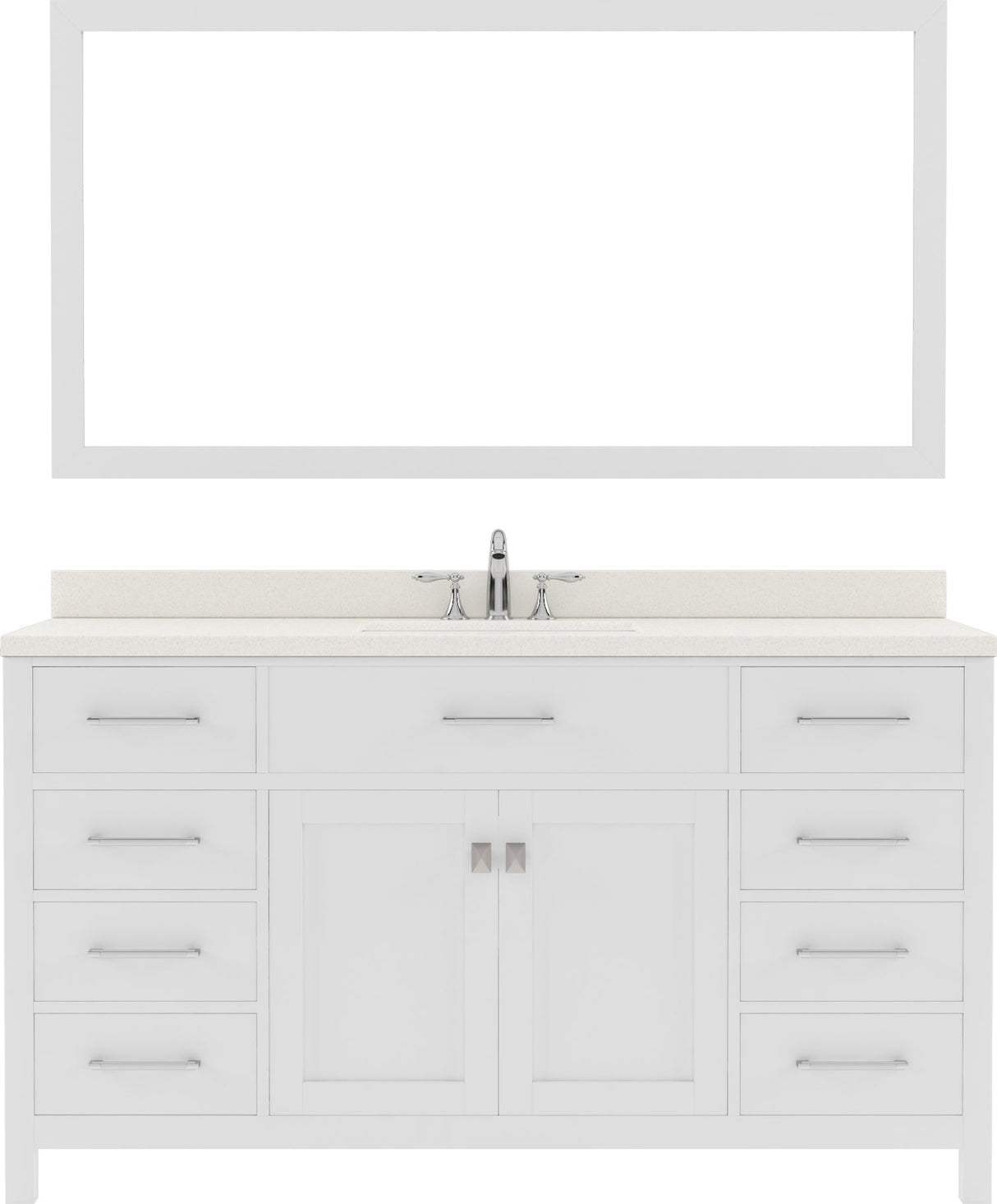 Virtu USA Caroline 60" Single Bath Vanity with White Quartz Top and Round Sink with Polished Chrome Faucet with Matching Mirror - Luxe Bathroom Vanities