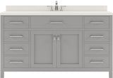 Virtu USA Caroline 60" Single Bath Vanity with White Quartz Top and Square Sink with Polished Chrome Faucet with Matching Mirror