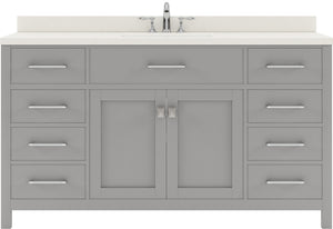 Virtu USA Caroline 60" Single Bath Vanity with White Quartz Top and Square Sink - Luxe Bathroom Vanities