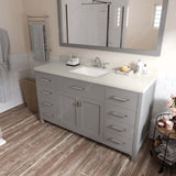 Virtu USA Caroline 60" Single Bath Vanity with White Quartz Top and Square Sink with Polished Chrome Faucet with Matching Mirror