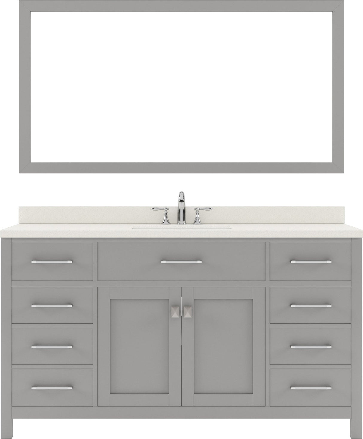 Virtu USA Caroline 60" Single Bath Vanity with White Quartz Top and Square Sink with Polished Chrome Faucet with Matching Mirror - Luxe Bathroom Vanities