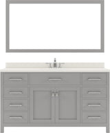 Virtu USA Caroline 60" Single Bath Vanity with White Quartz Top and Square Sink with Polished Chrome Faucet with Matching Mirror - Luxe Bathroom Vanities