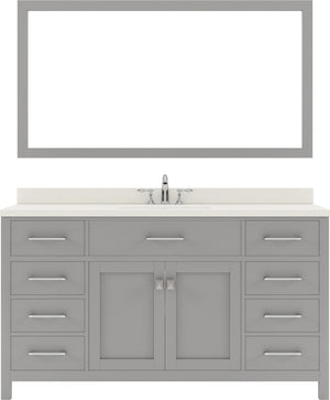Virtu USA Caroline 60" Single Bath Vanity with White Quartz Top and Square Sink with Polished Chrome Faucet with Matching Mirror - Luxe Bathroom Vanities