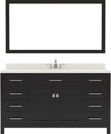 Virtu USA Caroline 60" Single Bath Vanity with White Quartz Top and Square Sink with Polished Chrome Faucet with Matching Mirror - Luxe Bathroom Vanities