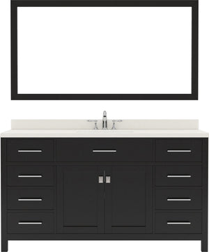 Virtu USA Caroline 60" Single Bath Vanity with White Quartz Top and Square Sink with Polished Chrome Faucet with Matching Mirror - Luxe Bathroom Vanities