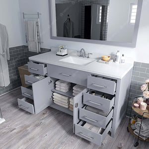 Virtu USA Caroline 60" Single Bath Vanity with White Quartz Top and Square Sink with Matching Mirror